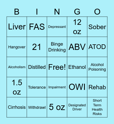 Alcohol Bingo Card