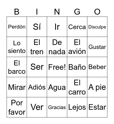 Loteria del vocabulario Bingo Card