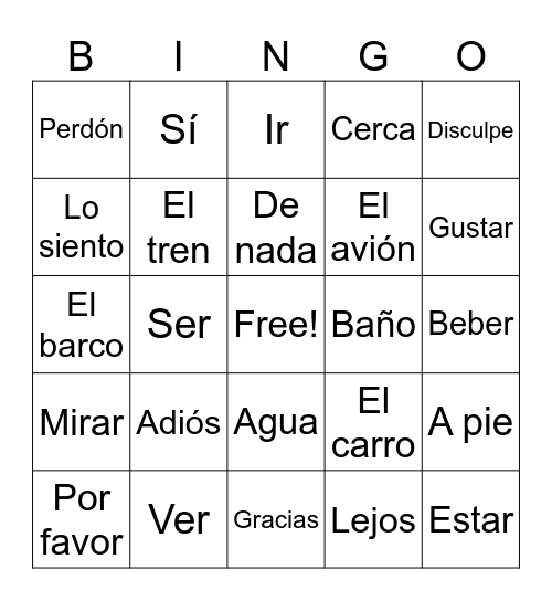Loteria del vocabulario Bingo Card