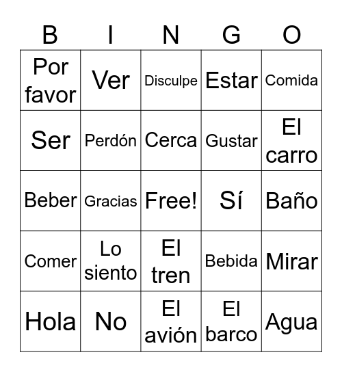 Loteria del vocabulario Bingo Card