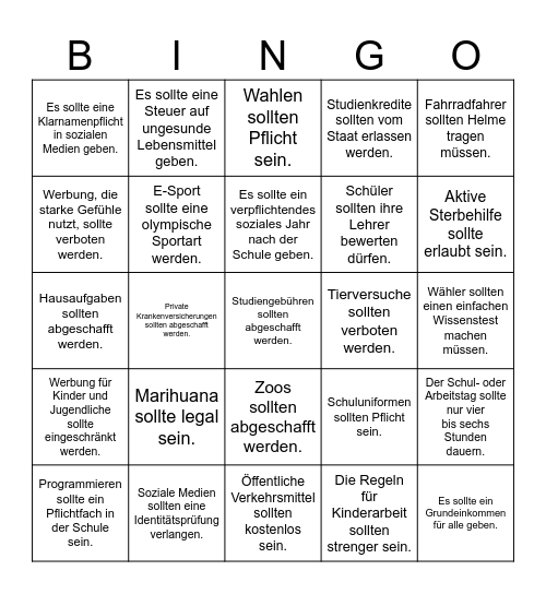 Dein Senf dazu geben Bingo Card