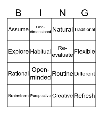 Flexible Thinking Bingo Card