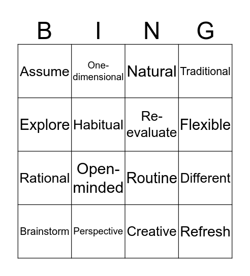 Flexible Thinking Bingo Card