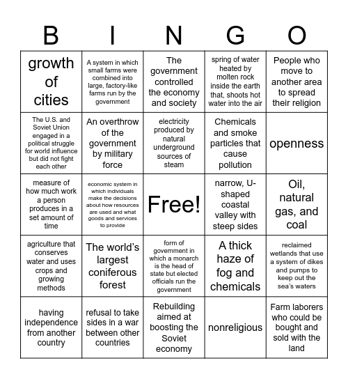 7th Grade Vocab Quiz Bingo Card