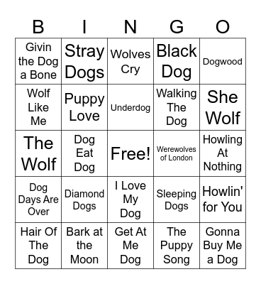 Who Let The Dogs Out Bingo Card