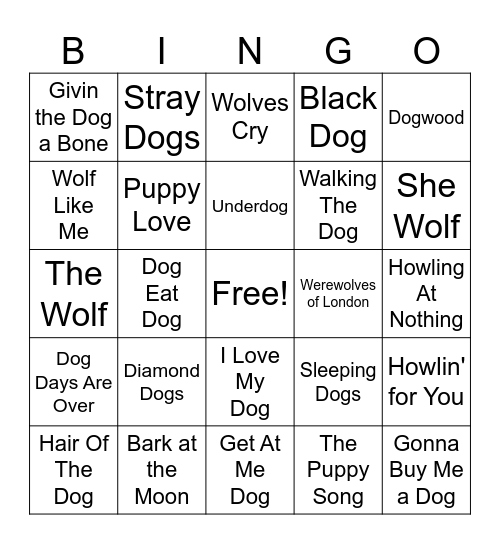 Who Let The Dogs Out Bingo Card