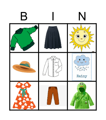 Clothes and weather Bingo Card
