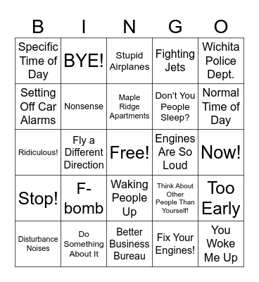 Angry Voicemail Bingo Card