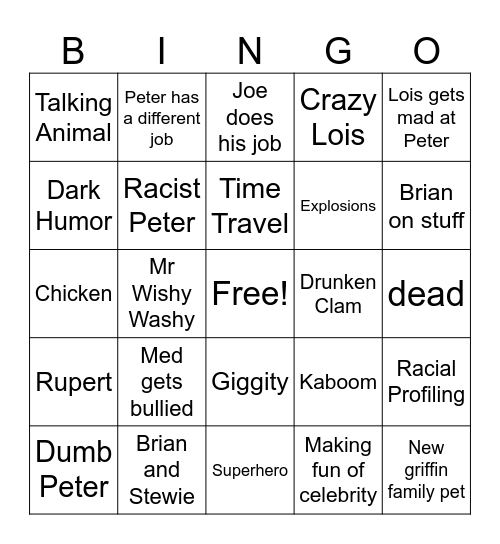 FAMILY GUY Bingo Card