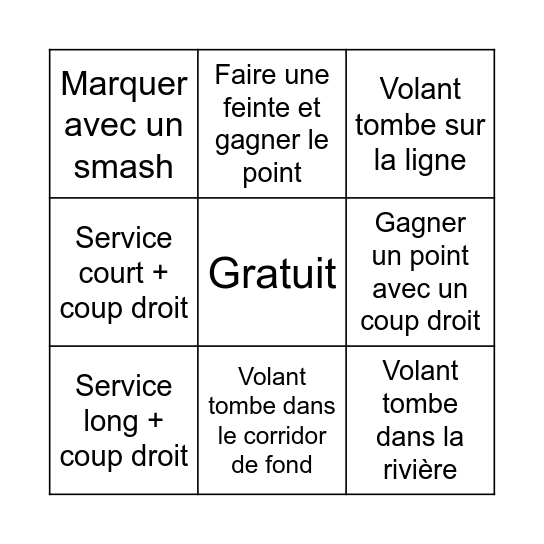 Badminton Bingo Card
