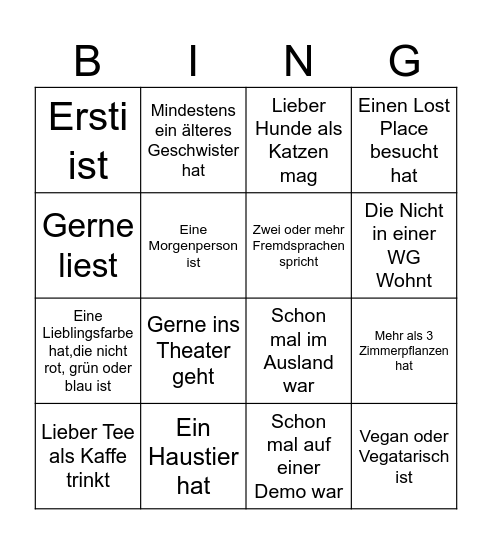 Finde eine Person die ... Bingo Card