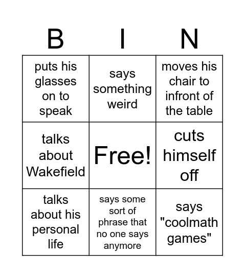 Mr.Carr bingo Card