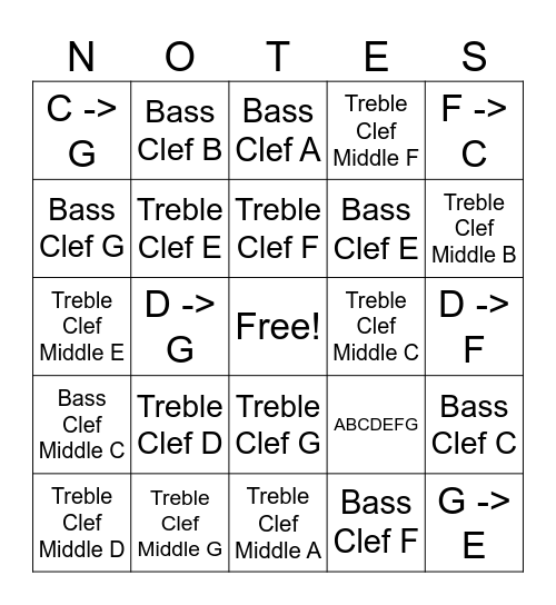 Music Note Bingo 1 Bingo Card