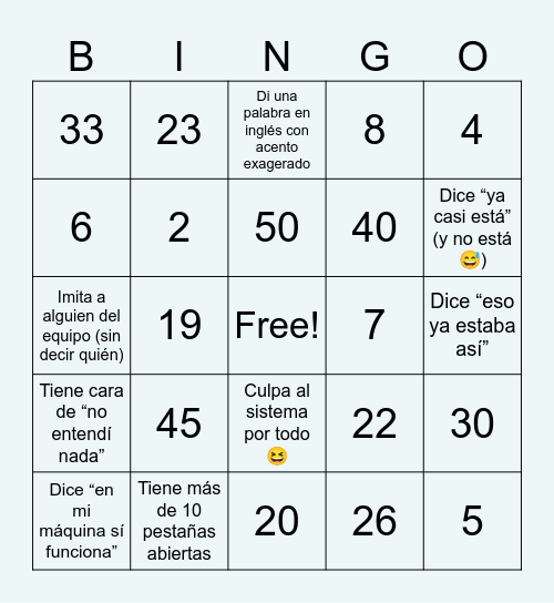 BINGO SAP Bingo Card