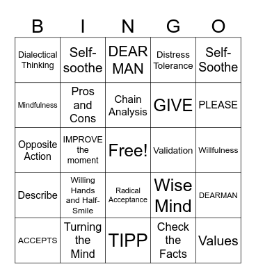 DBT Skills Bingo! Bingo Card
