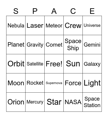 MGG 4-H Space Bingo Card