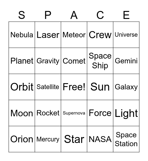 MGG 4-H Space Bingo Card