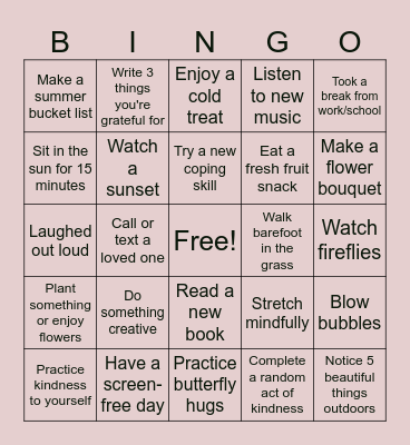 May Mental Health Bingo Card