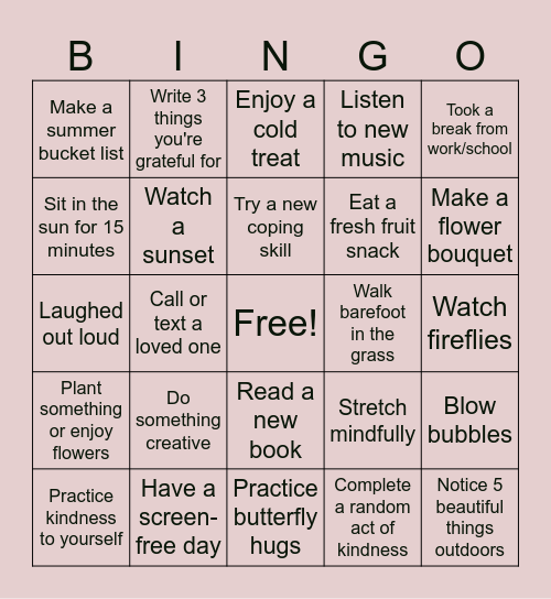 May Mental Health Bingo Card