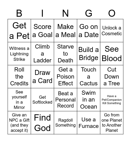 Things in Video Games Bingo Card