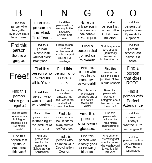 FYCC Member Bingo Card