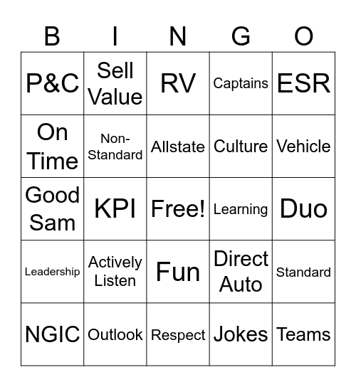 Day One Bingo Card