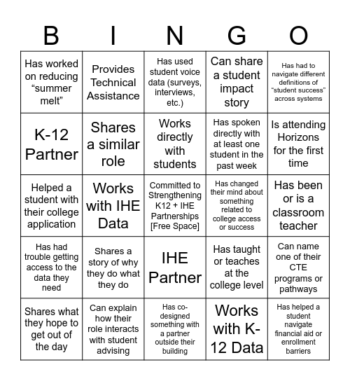 Horizons Partnership Human Bingo Card