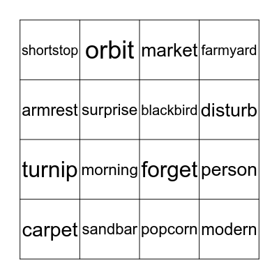 Multi-Syllable, R controlled Bingo Card