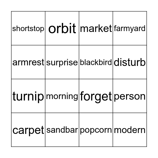 Multi-Syllable, R controlled Bingo Card