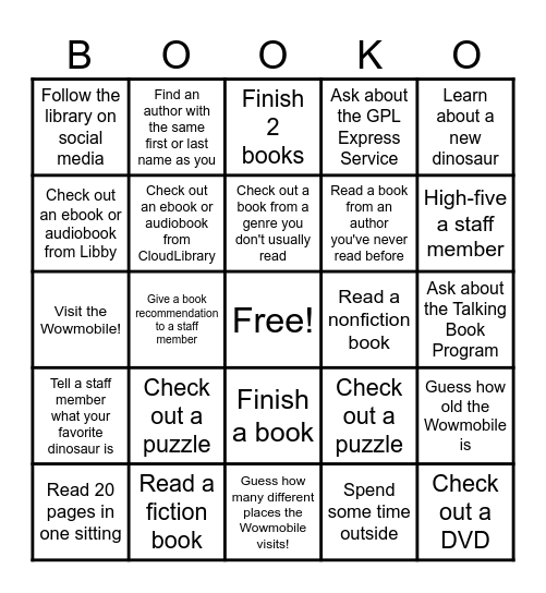 WOWMOBILE-A-RAMA! Unearth a Story: 2026 Summer Reading Program Bingo Card