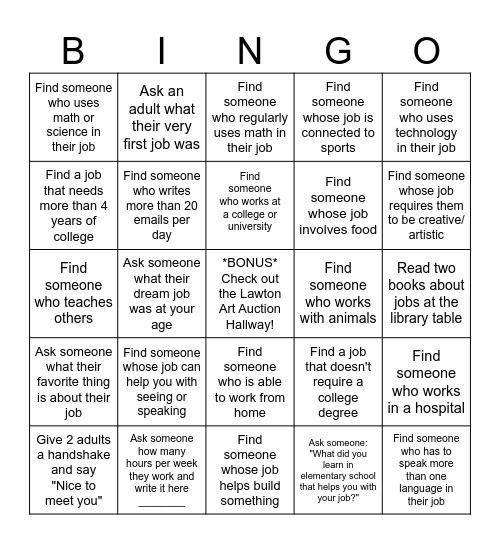 Lawton Career Night Bingo Card