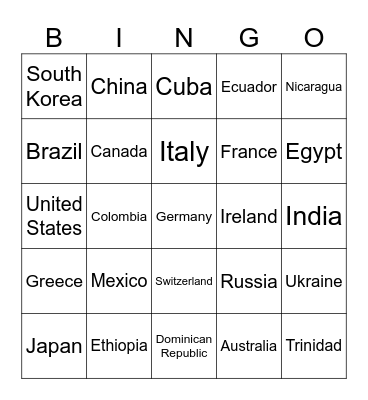 International Flag Bingo Card