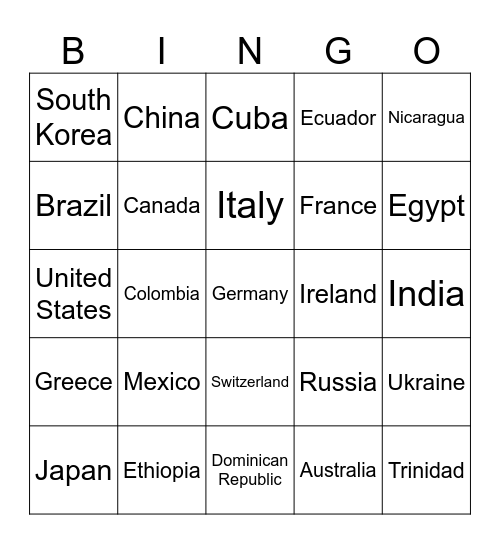 International Flag Bingo Card