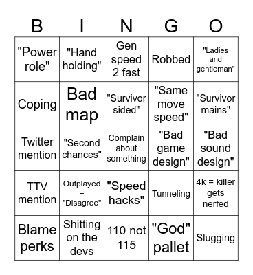 Professional Outcast Bingo Card