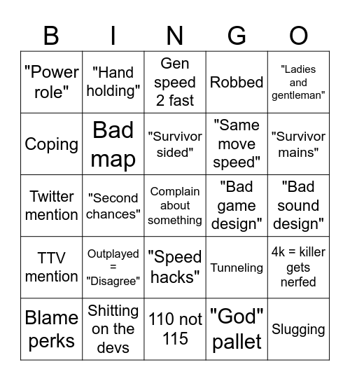 Professional Outcast Bingo Card