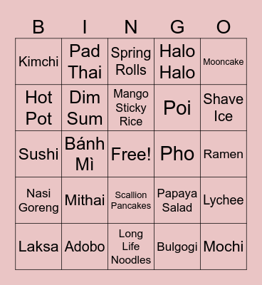 Food Bingo - Asian Affinity Buddy Breakfast Bingo Card