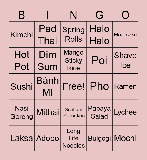 Food Bingo - Asian Affinity Buddy Breakfast Bingo Card