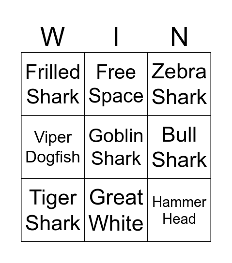 Sharks Bingo Card
