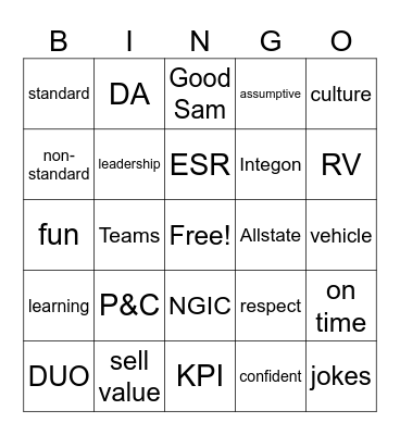 Day 1 Bingo Card