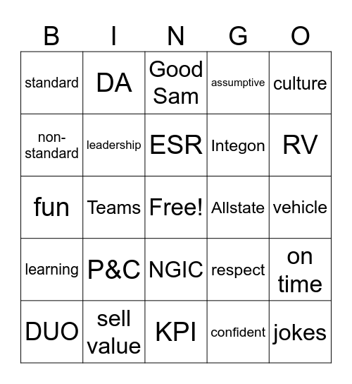 Day 1 Bingo Card
