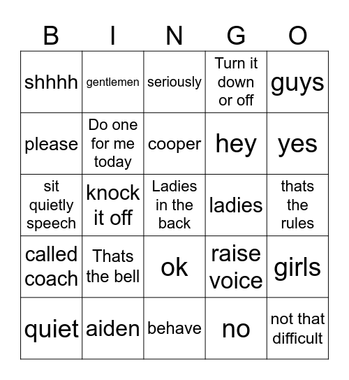 Duke’s Bingo Card