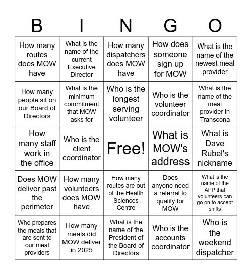 Meals on Wheels AGM BINGO Card