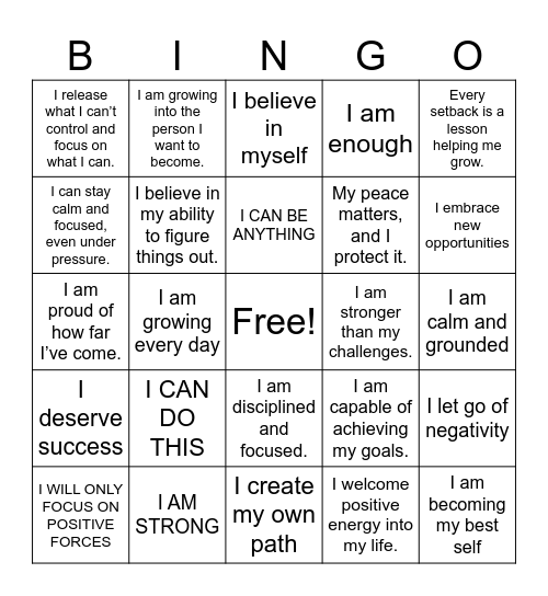 AFFIRMATION BINGO Card
