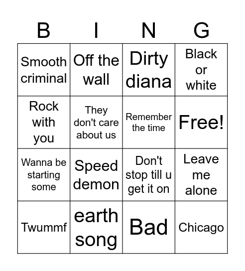 Maikl Bingo Card