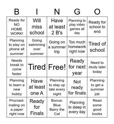 End of the School Year Bingo Card