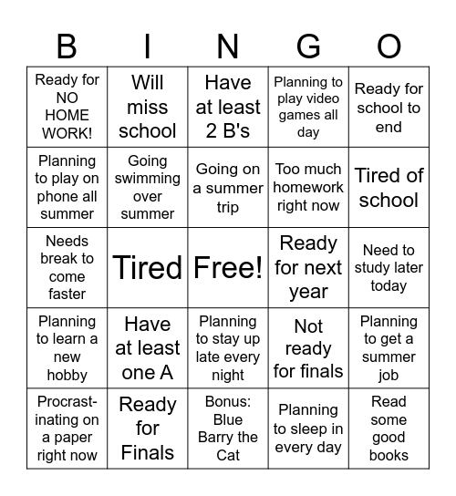 End of the School Year Bingo Card