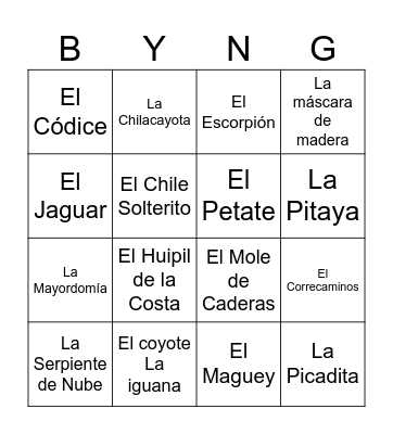 Lotería Mixteca Bingo Card