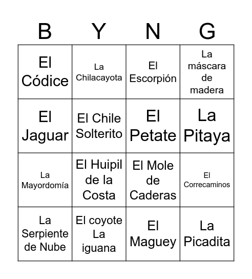 Lotería Mixteca Bingo Card