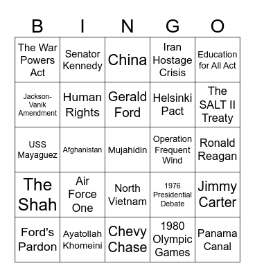 Ford and Carter Review Bingo Card