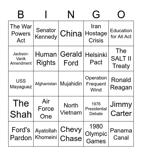 Ford and Carter Review Bingo Card
